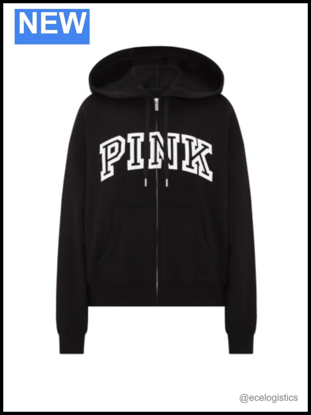 Victoria's Secret PINK Campus Full-Zip Hoodie Sweatshirt, Fall Black, M